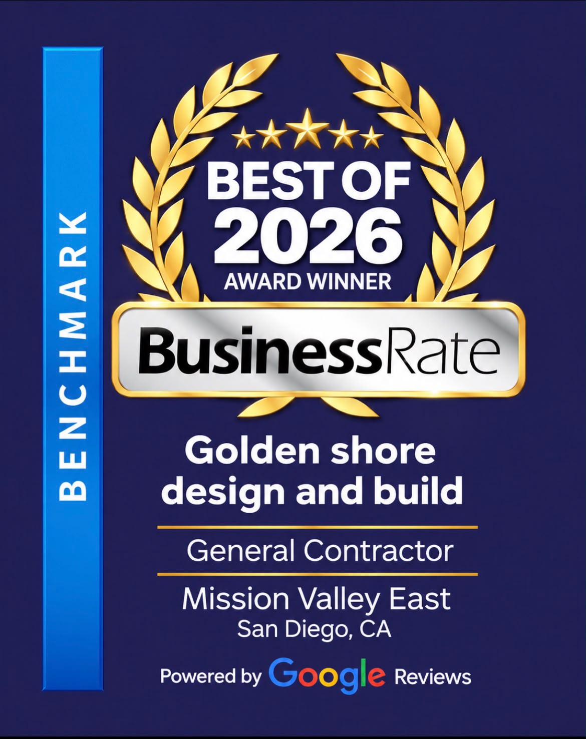 A Best of 2026 Award Winner graphic for Golden Shore Design and Build.