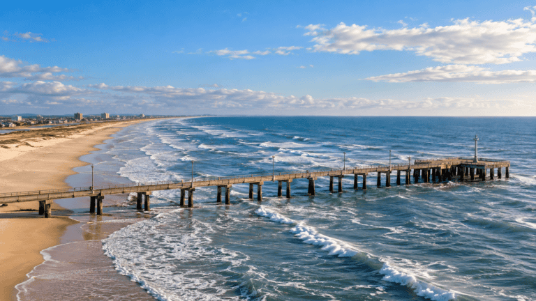 Vista panorâmica da Praia e da Plataforma Marítima de Tramandaí, no Litoral Norte Gaúcho