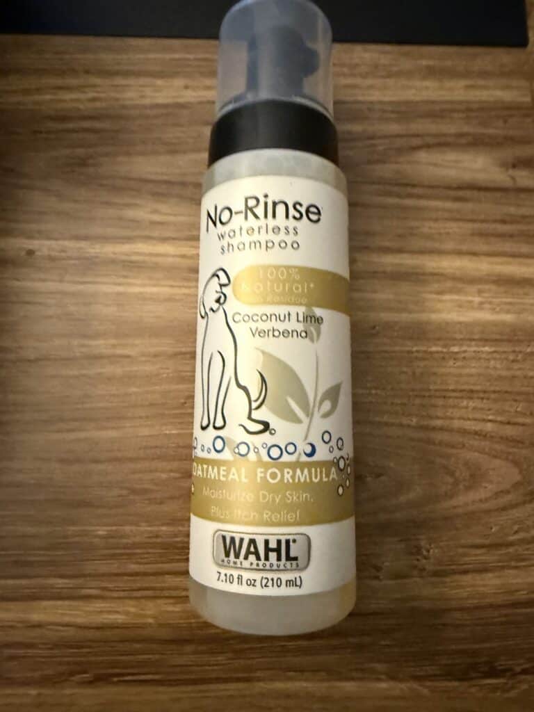 dog dry shampoo on counter