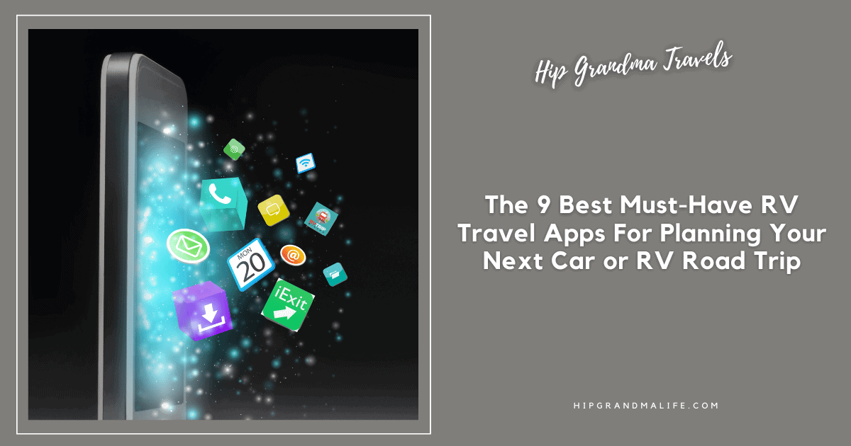 AD image for Best RV travel app article with title and pic of a phone with app icons exploding from the screen.