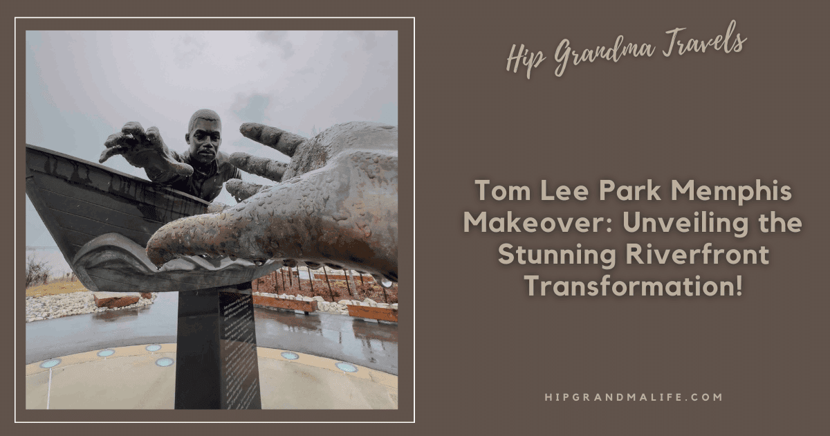 Tom Lee Park Memphis riverfront sculpture showcasing the transformation of the river view during a makeover. The impressive art installation features a large boat and hands, highlighting Memphis's history and riverfront revitalization.