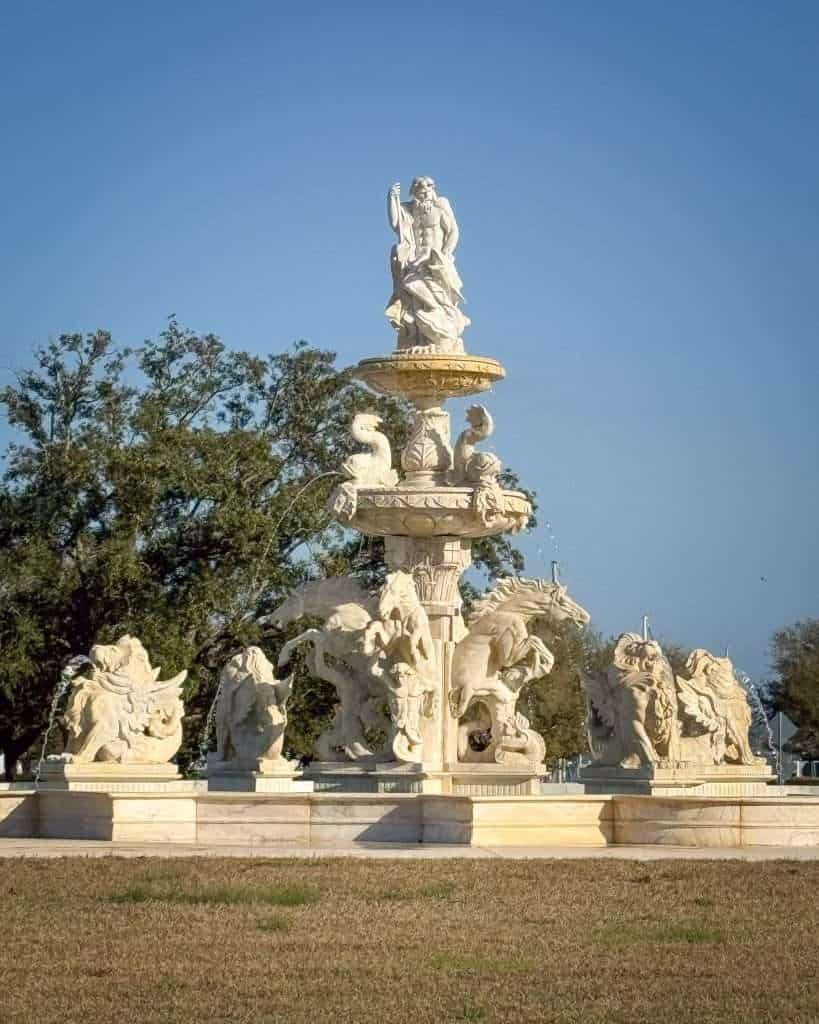 Neptune Fountain featuring adoring sea creatures at Barber Marina in Elberta, Alabama