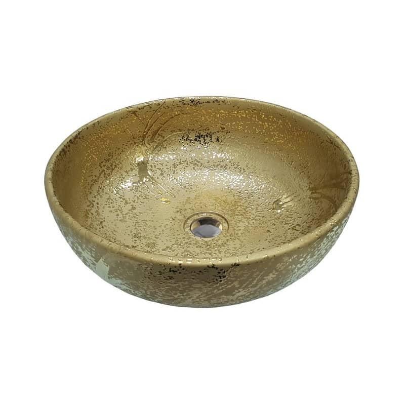כיור מונח חרס זהב מט דגם 9445G - כיור חרס 41x41 ס"מ לאמבטיה - כיור מונח זהב מט לארון - כיור חרס איכותי 14 ס"מ גובה יוקרתי מפואר