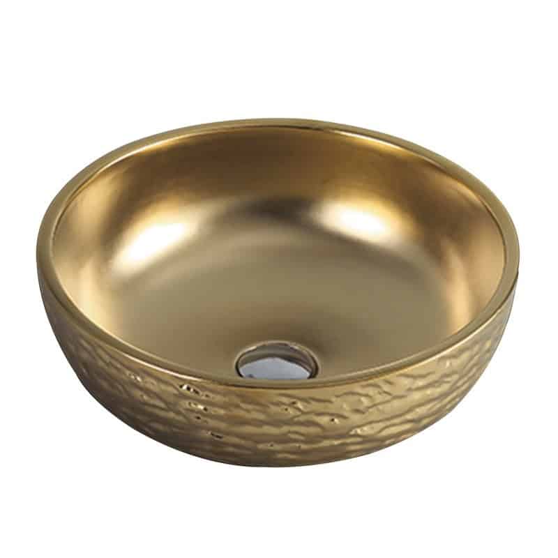 כיור מונח חרס זהב מט דגם 9446G - כיור חרס 41x41 ס"מ לאמבטיה - כיור מונח זהב מט לארון - כיור חרס איכותי 14 ס"מ גובה יוקרתי זוהר
