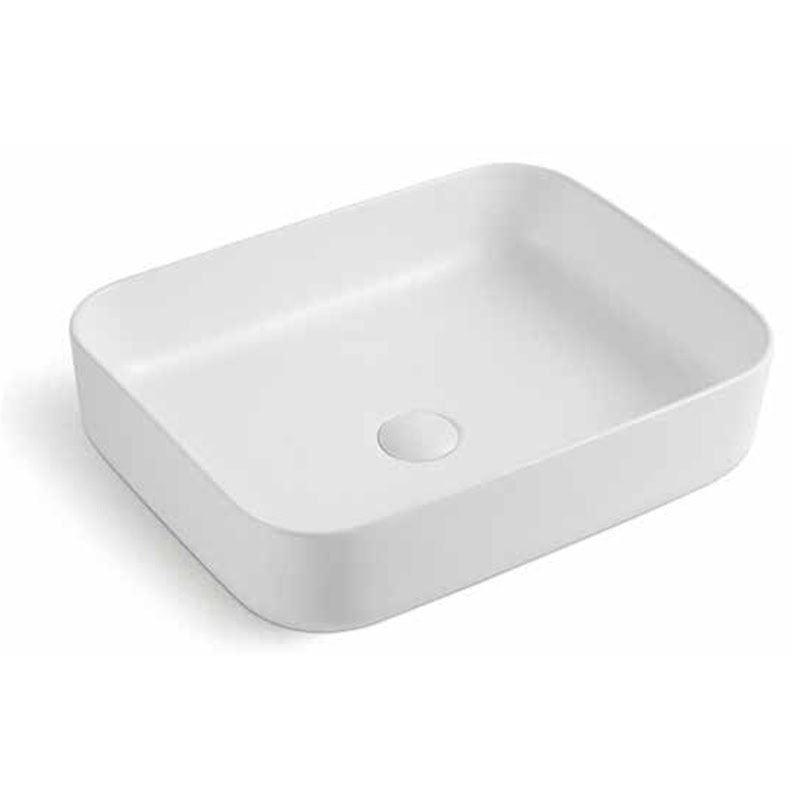 כיור מונח חרס לבן מט דגם בזק 50x39 ס"מ - כיור חרס מלבני למטבח ואמבטיה - כיור מונח לבן מט לארון - כיור חרס איכותי 13.5 ס"מ גובה מינימליסטי נקי