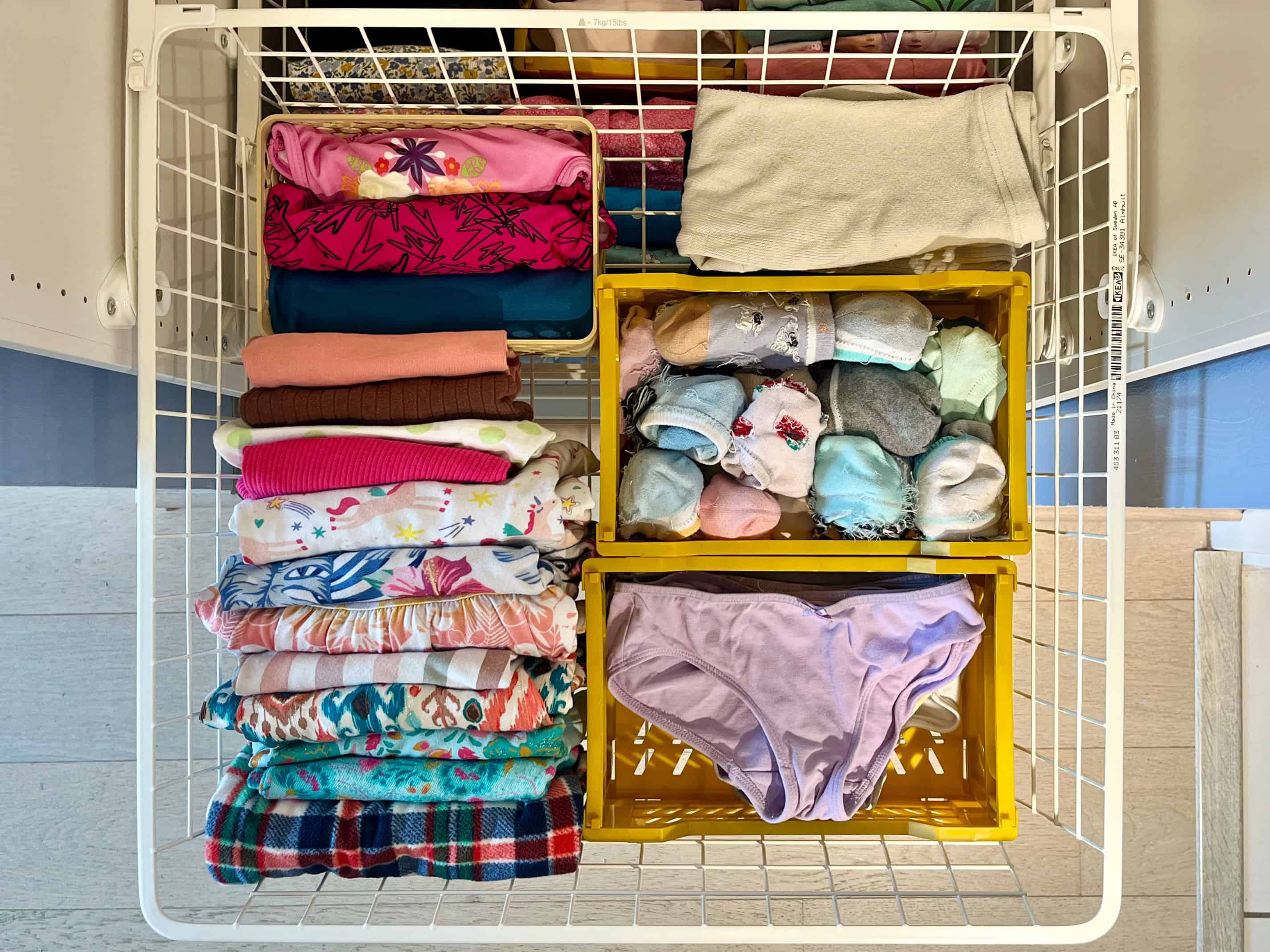 After: Well organized kids clothing drawer
