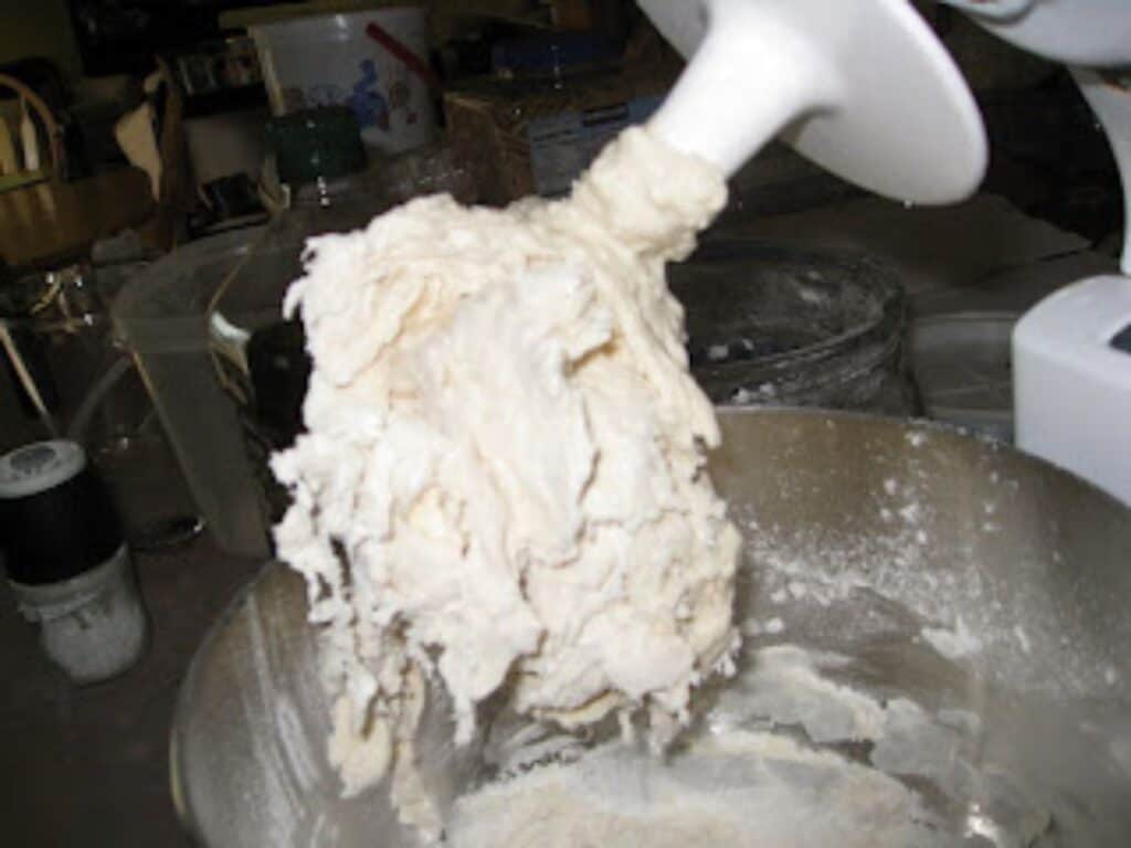 Image shows dough in the mixer.