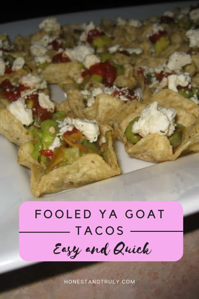 Image shows close-up picture of goat tacos on a platter.