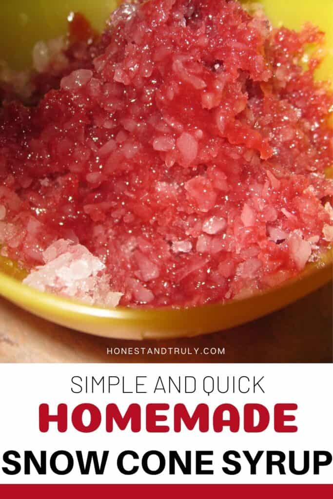 Image shows close-up picture of homemade snow cone syrup.