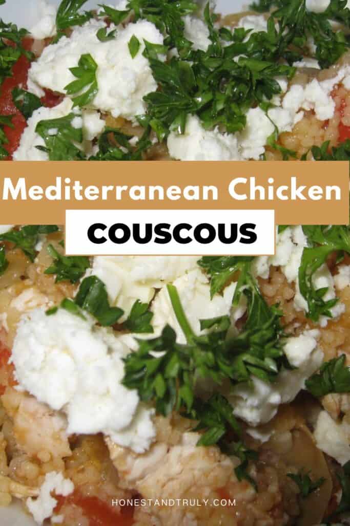 Image shows close-up picture of Meditarrenean chicken couscous.