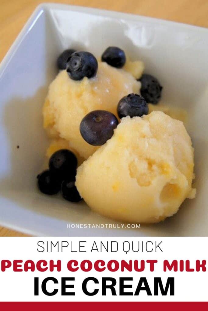 Image shows close-up picture of peach coconut mik ice cream.