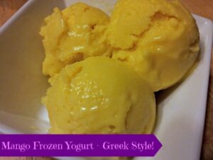This delicious and easy Mango Frozen Greek Yogurt recipe will be your go to. It's naturally gluten free and not too sweet. Homemade frozen yogurt is simple! #frozenyogurt #greekyogurt #mango #glutenfree
