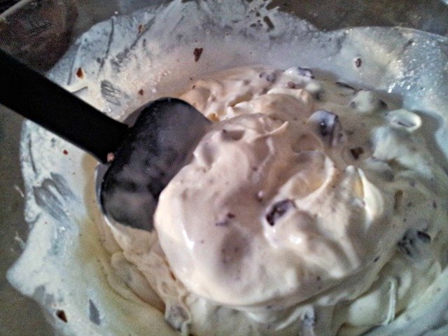 Ice cream with Milky Way bits stirred in
