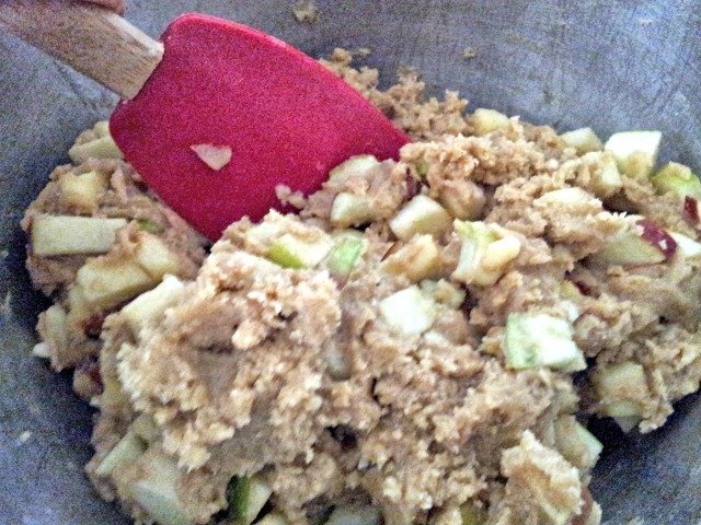 Mix in your apples and the remaining flour by hand