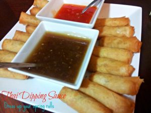 Spring rolls with two kinds of dipping sauce. This spring roll dipping sauce is ready in under 10 minutes and so easy. It's perfect for all your Asian appetizers! #asian #appetizer #dip #springroll