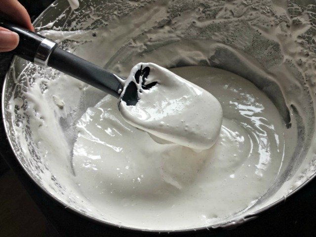Finished frosting will resemble marshmallow fluff, though not as thick