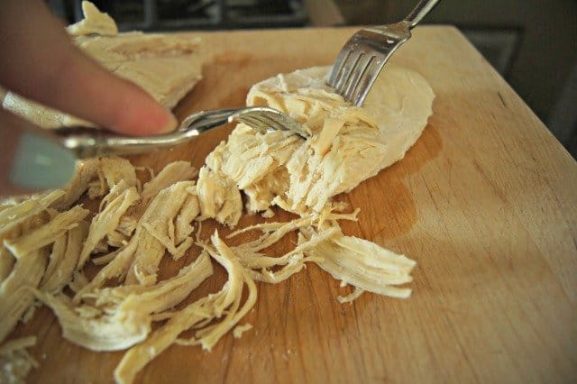 Easy to shred chicken using two forks