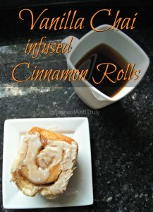 Ready to enjoy a breakfast of Vanilla Chai infused cinnamon roll and chai tea? These homemade cinnamon rolls are perfect for breakfast and easy to make. #chai #cinnamonroll #fromscratch #breakfast