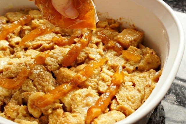 Add apple filling to cinnamon roll bread pudding
