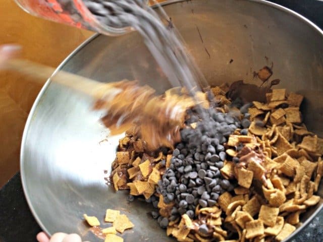Mix in marshmallows and chocolate chips to smores cereal bars