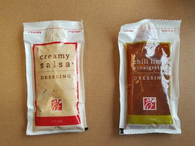 Chili Lime Vinaigrette and creamy salsa dressings for the Chick-fil-A southwest salad