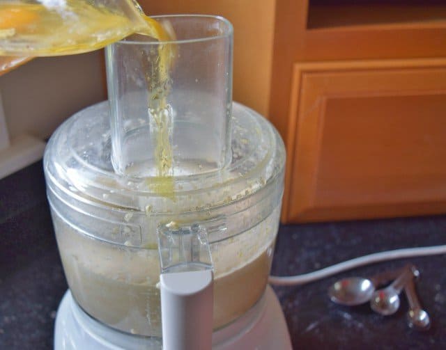 Add liquid ingredients while blending for oatmeal pancakes