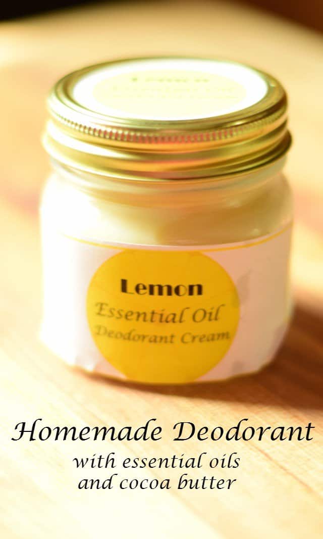Homemade deodorant with essential oils and cocoa butter tutorial: This all natural deodorant recipe works on the stinkiest armpits and is truly effective with no chemicals added. Choose your favorite essential oil to customize the scent. Easy DIY project.