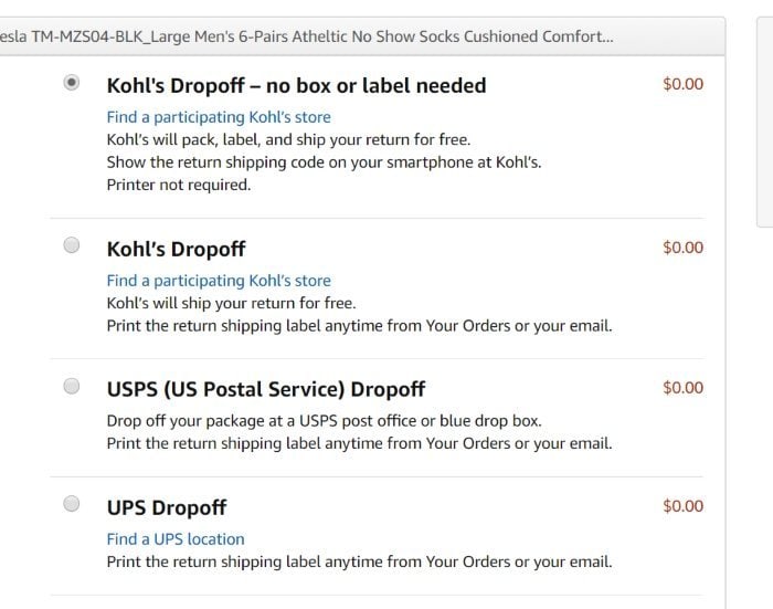 Amazon return options at Kohls