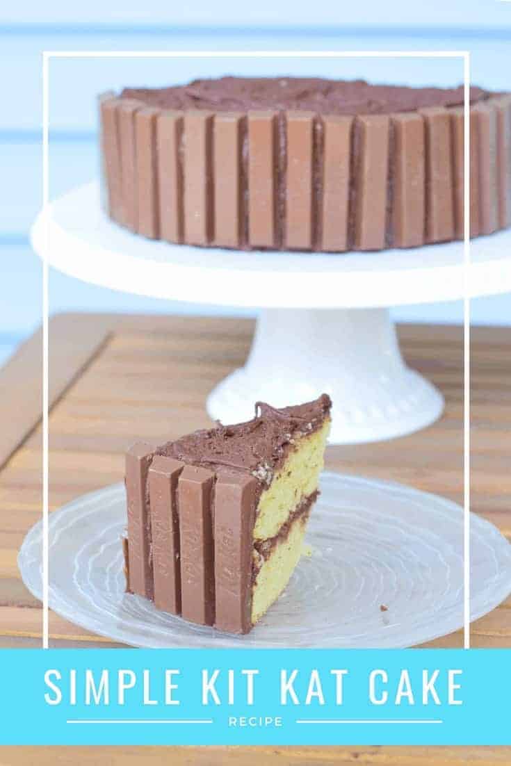 Simple Kit Kat cake recipe. This homemade cake includes a tutorial for how to assemble and crate this cake. It includes from scratch recipes as well as fixes for those who want to use a box mix. This simple cake tastes great and is simple to create.