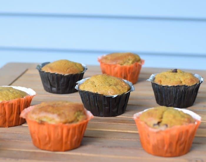 Table of chocolate chip pumpkin muffins