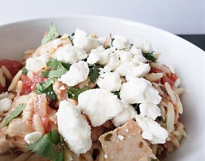 Mediterranean chicken with orzo
