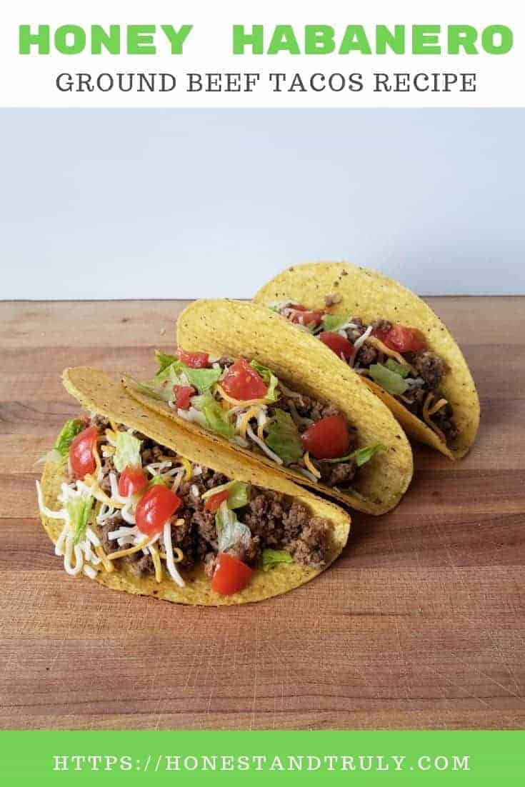 These honey habanero tacos are the best ground beef tacos I've ever eaten. They're full of flavor and easy to make for a weeknight dinner. Whip these up for Taco Tuesday, or enjoy them on nachos or in a taco salad and so much more. They're gluten free, dairy free, and soy free, which makes them perfect for parties, too. #tacotuesday #habanero #tacos #easyrecipes