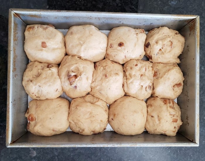 Hot cross buns after rising