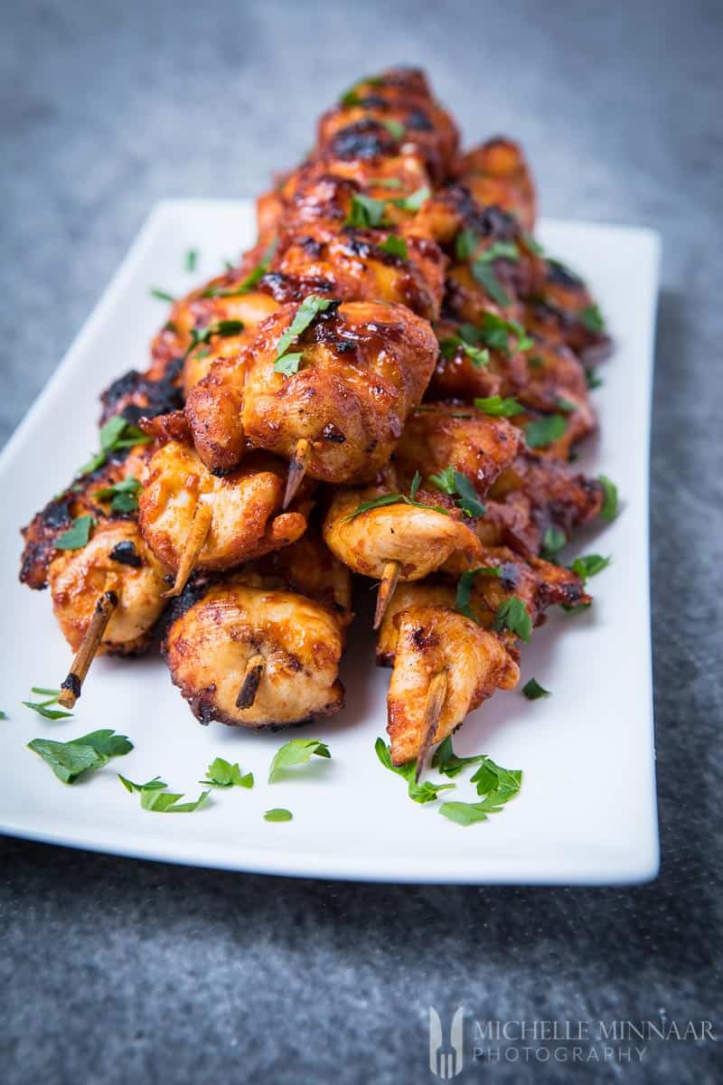 BBQ Chicken kebabs on a plate