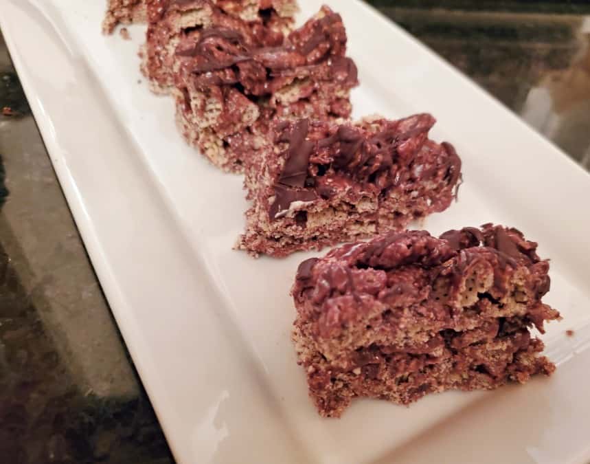 Tray of double chocolate peppermint cereal bars
