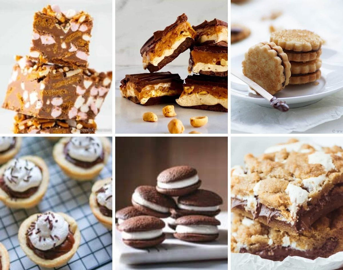 Collage of six photos of various desserts.