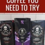 Head on shot of three bags of cofffee with text strong and bold coffee you need to try.