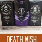 Photo of three bags of coffee with text death wish coffee.