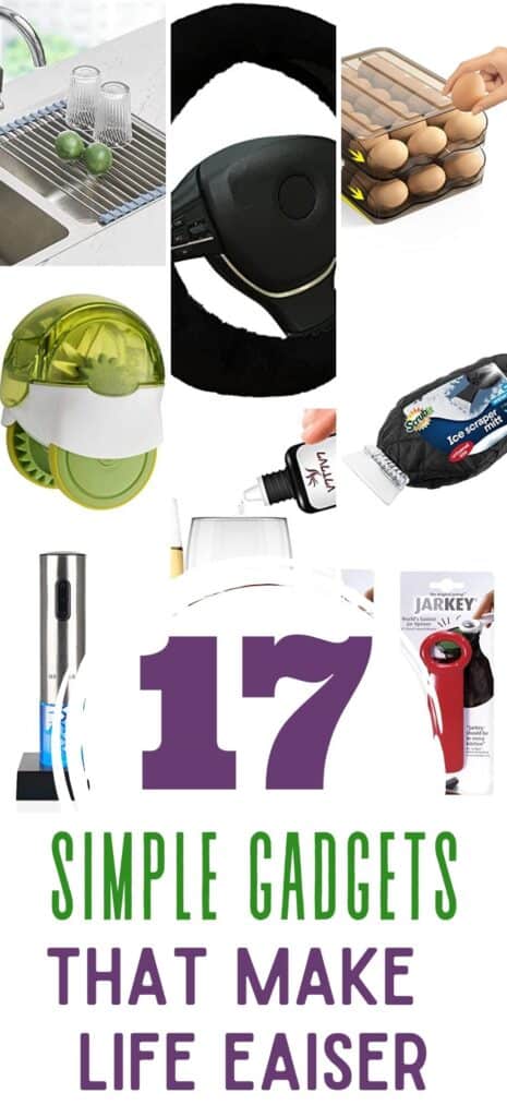 Collage of 8 gadgets with text with text 17 simple gadgets that make life easier.