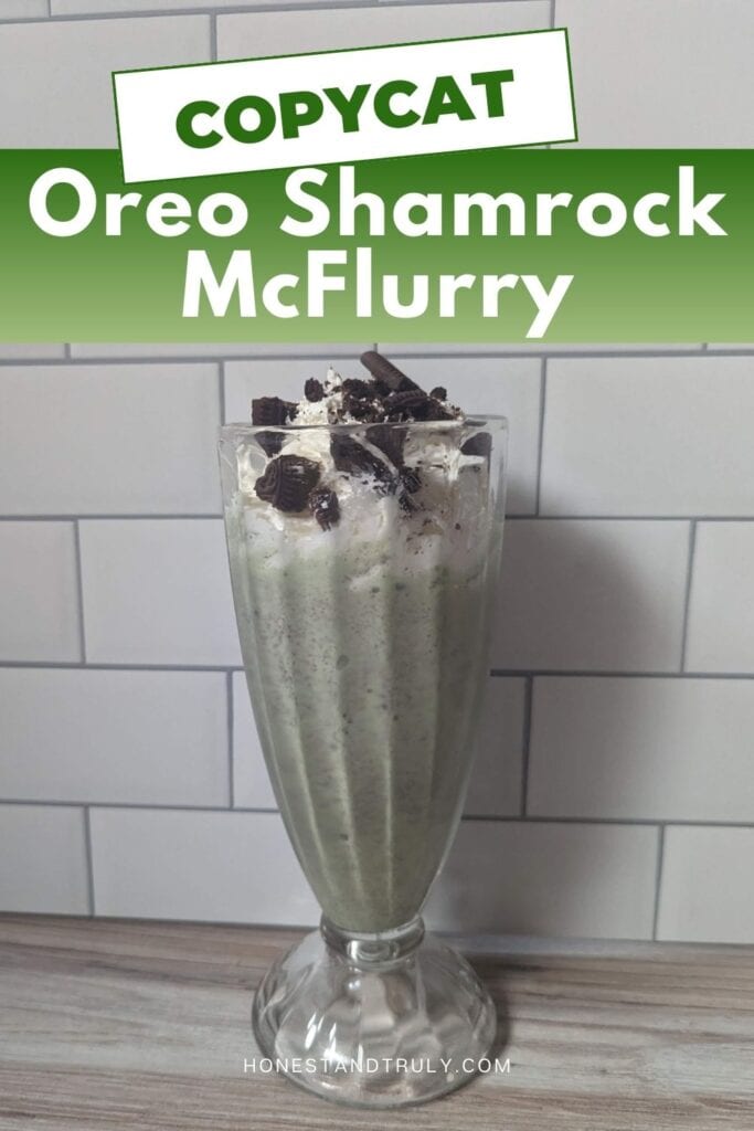 Image shows a Head on oreo shamrock mcflurry with text copycat oreo shamrock mcflurry.