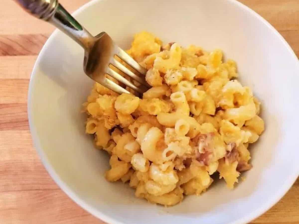 Grown up mac and cheese in a casserole dish.