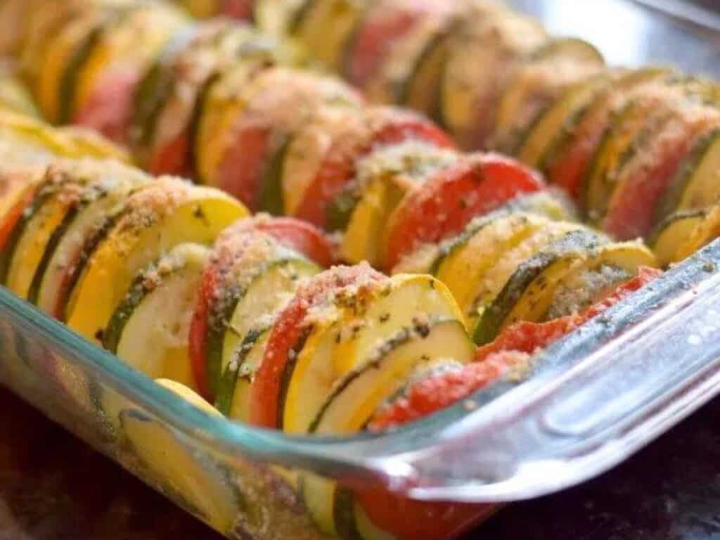 Image shows ratatouille with an Italian flair served and ready to eat.