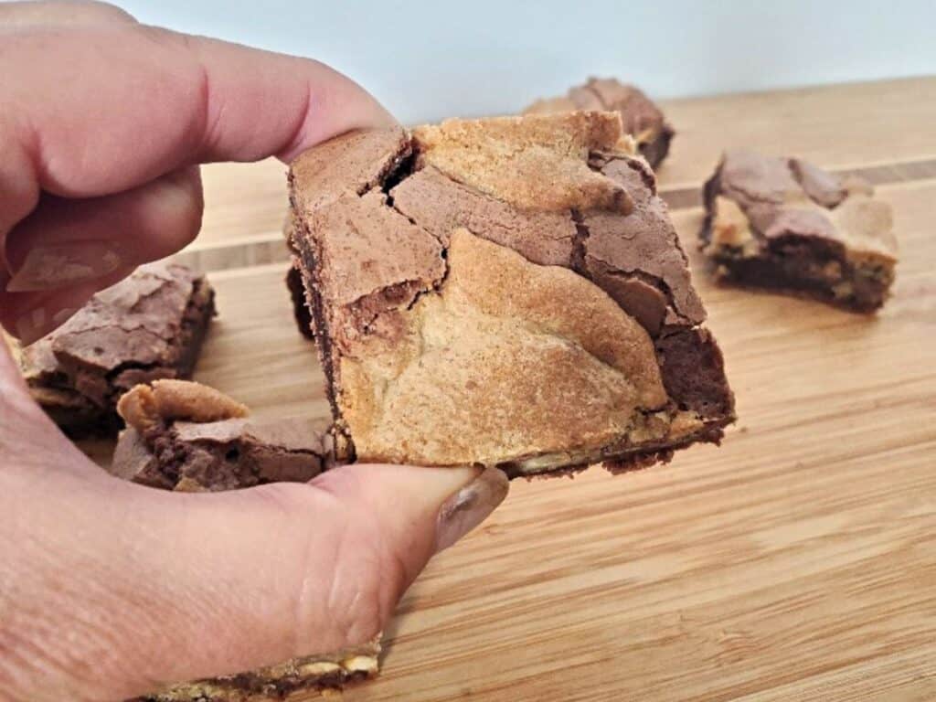 Image shows easy to make candy cookie brownies.