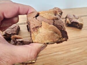 Image shows easy to make candy cookie brownies.