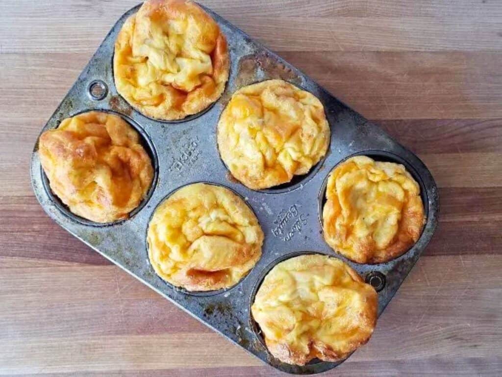 Image shows pan of easy to make egg muffins.