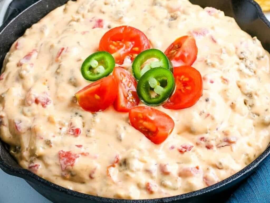 Image shows sausage cheese dip recipe.