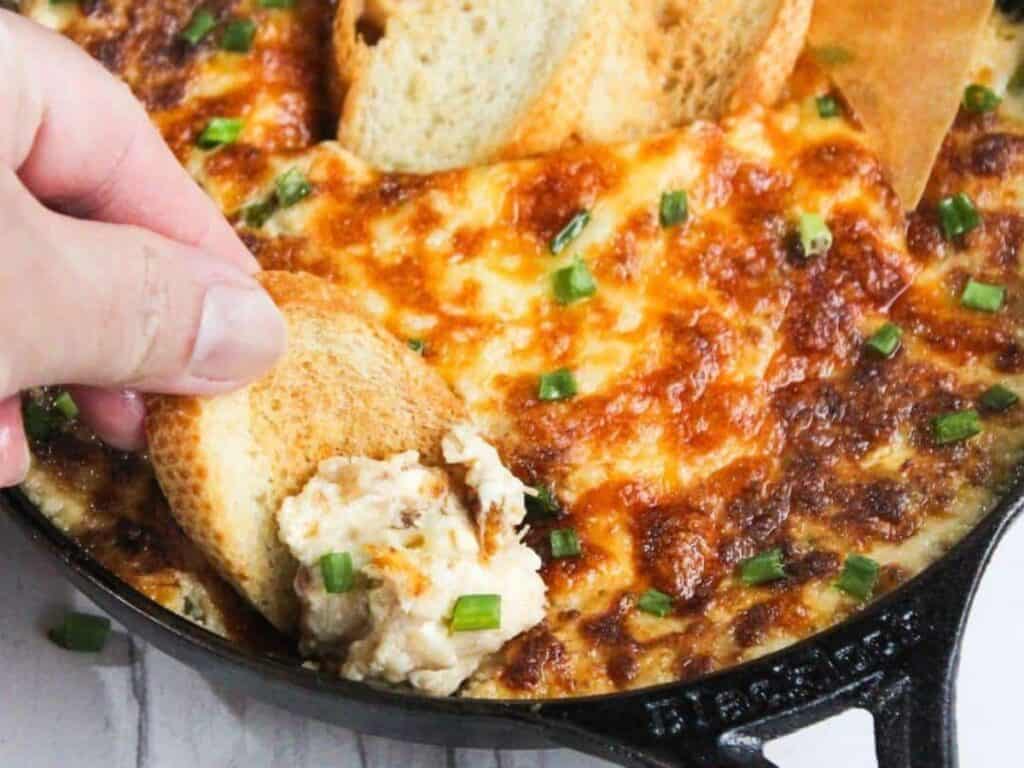 Image shows yummy crab rangoon dip.