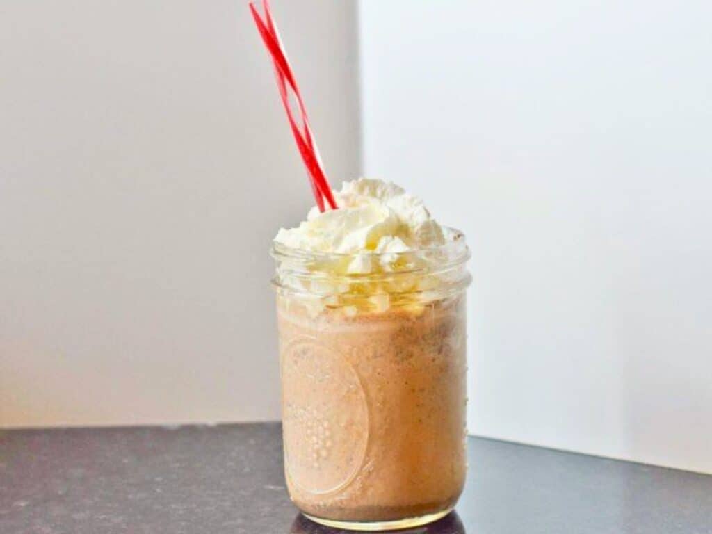 Image shows yummy copycat java chip frappuccino.