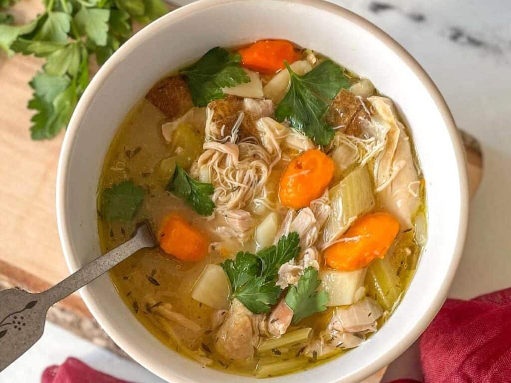 Image shows irresistible Instant Pot chicken stew.