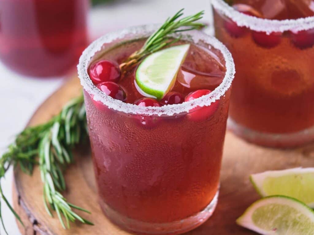 Image shows cranberry margarita recipe.